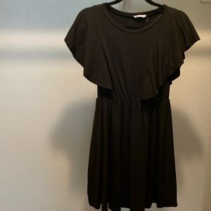 —large black Amelia James dress with ruffle sleeves